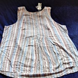 Torrid Blue & Taupe Stripe Crinkle Gauze Smocked T